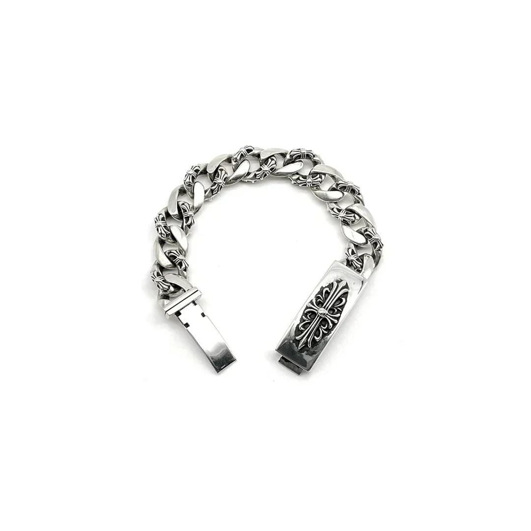 Chrome-Hearts Silver Cross Link Cuban Bracelet
